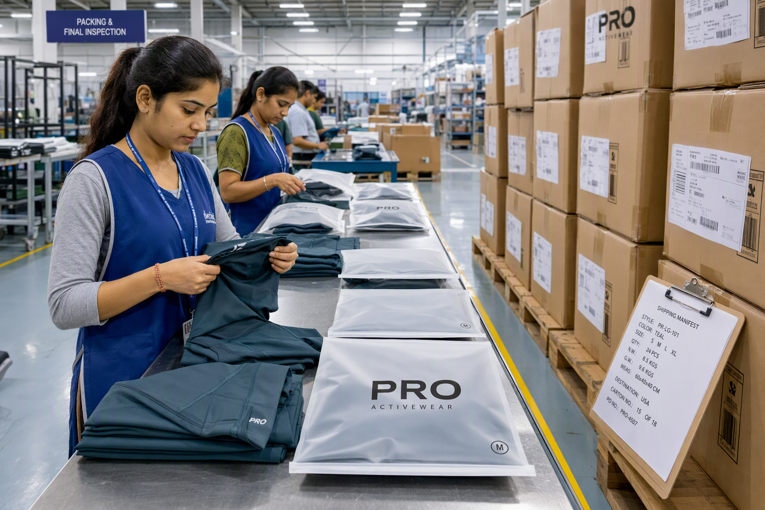 Activewear Bulk Production Final Quality Control Inspection and Custom Packaging