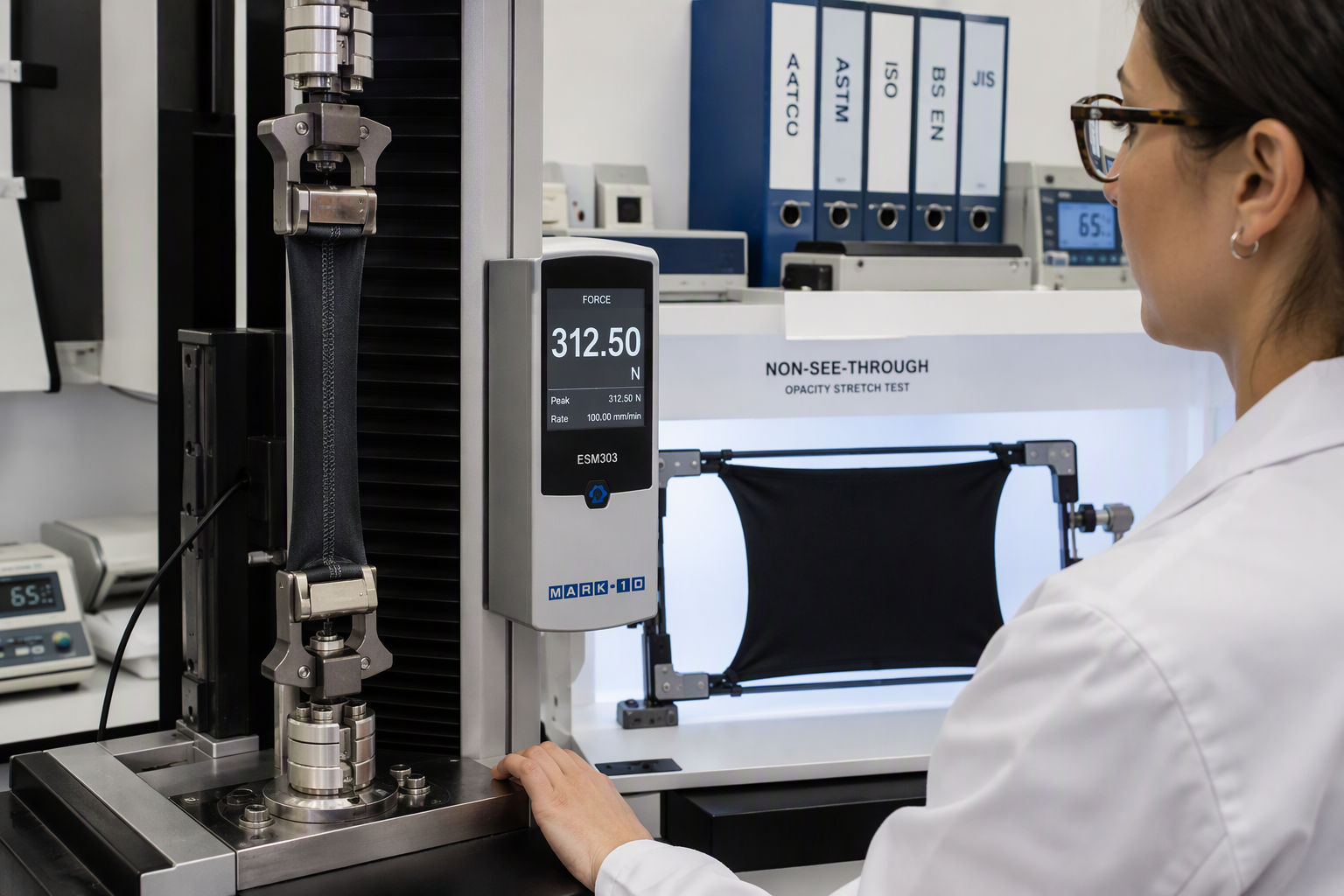 Activewear Quality Control Lab Seam Tensile Strength and Non-See-Through Opacity Testing