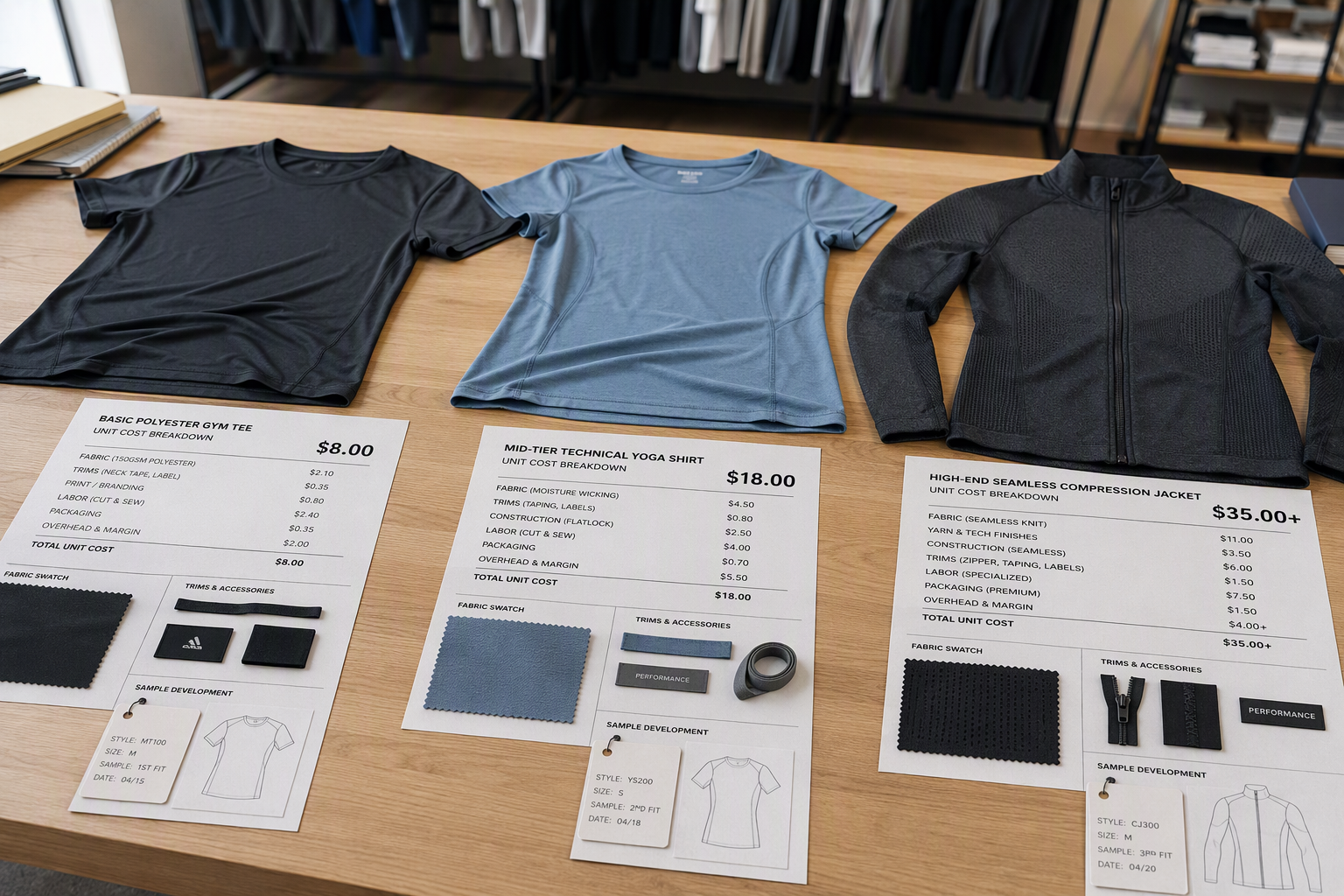Activewear Unit Production Cost Ranges Standard $8-$25 vs Technical $40+
