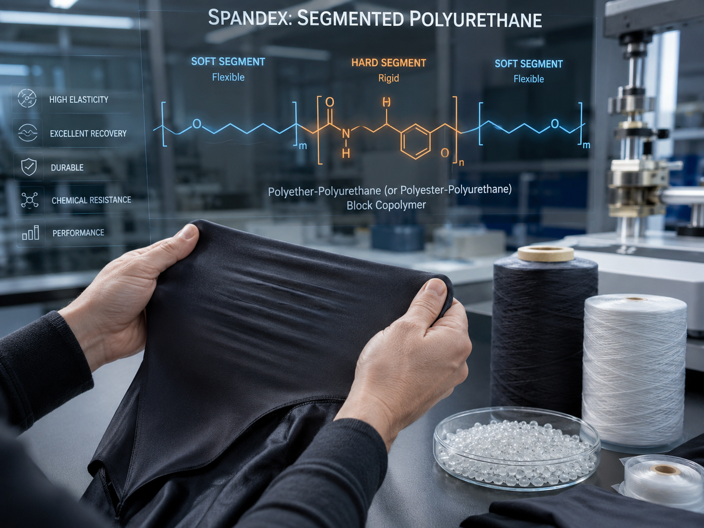 The Molecular Magic Behind Spandex Elasticity Spandex polymer chain and elastic properties