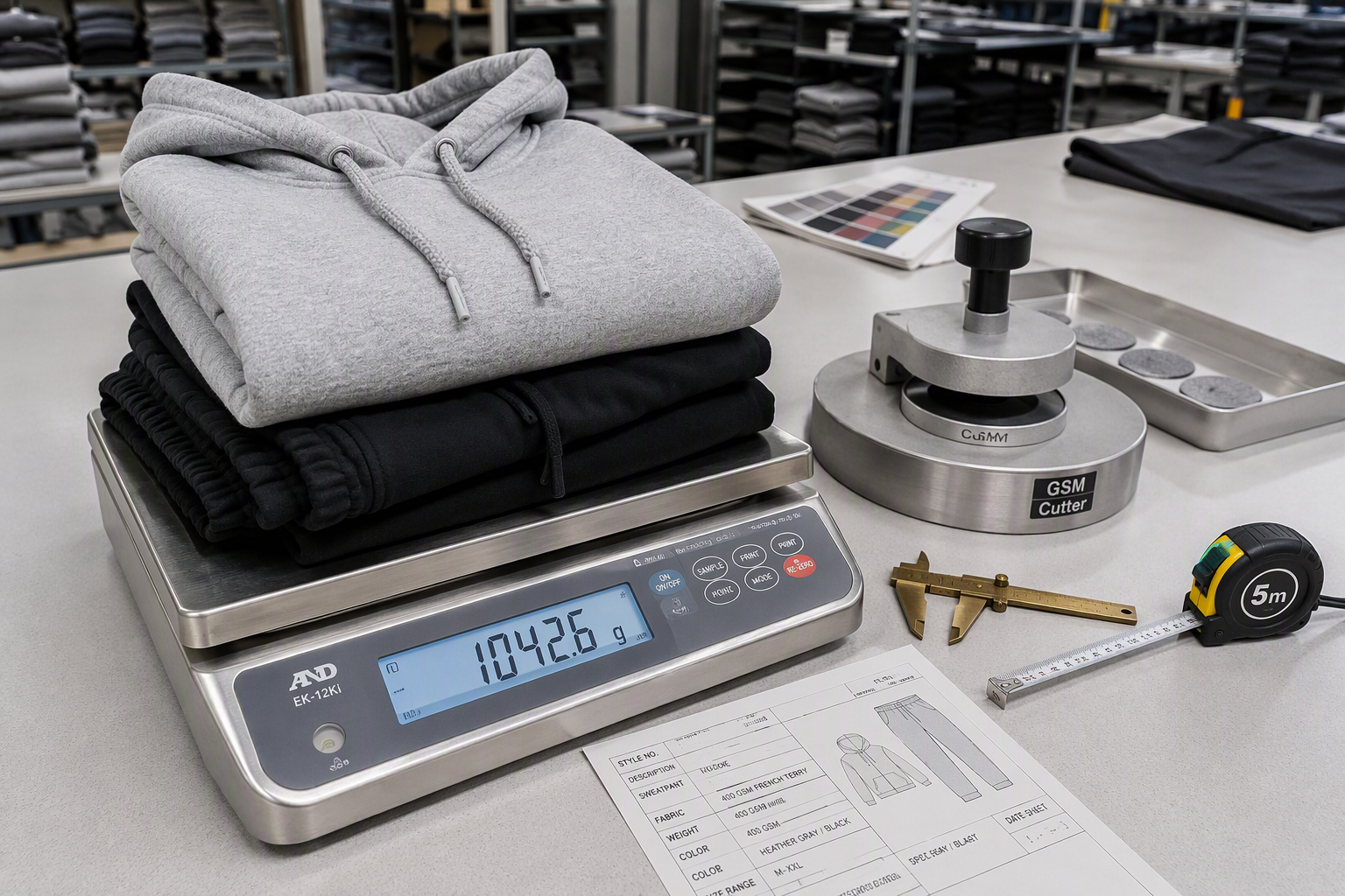 Accurate Sweatshirt and Sweatpants Weight Inspection on Precision Scale in Apparel Factory