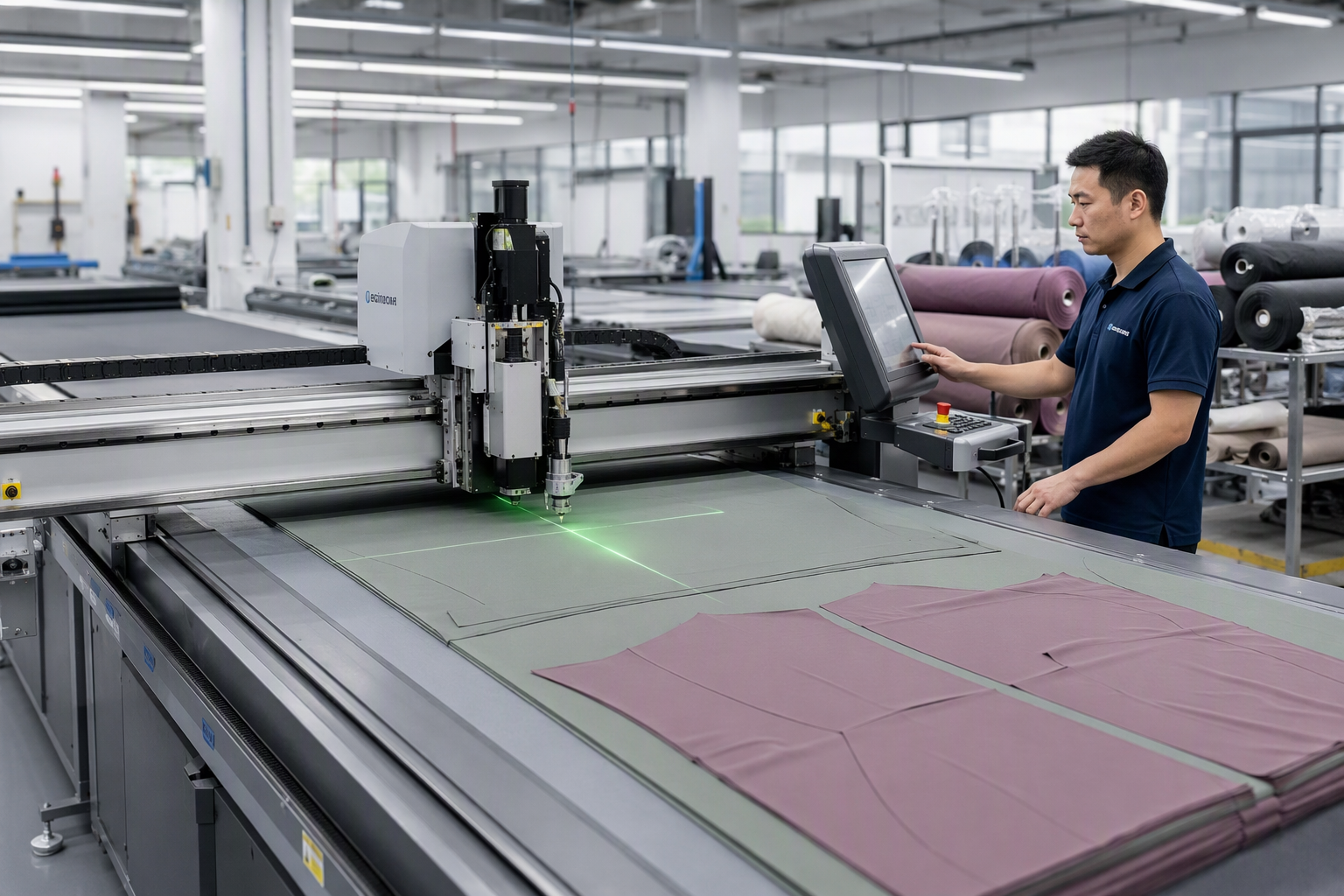 Automated CNC Fabric Cutting for Custom Yoga Shirts in Modern Activewear Factory