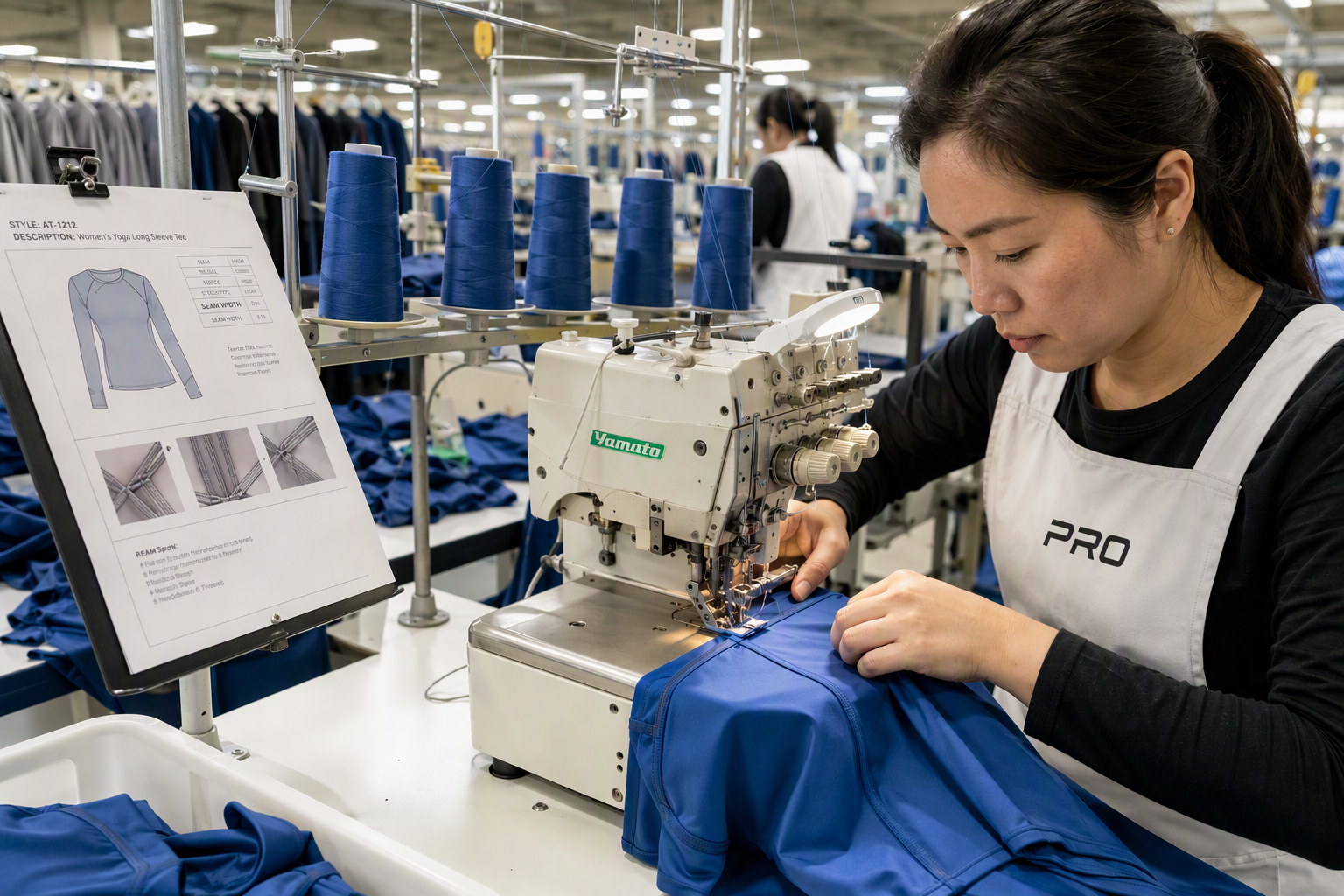Custom Yoga Shirt Flatlock Sewing Production Line with PRO Activewear Manufacturer