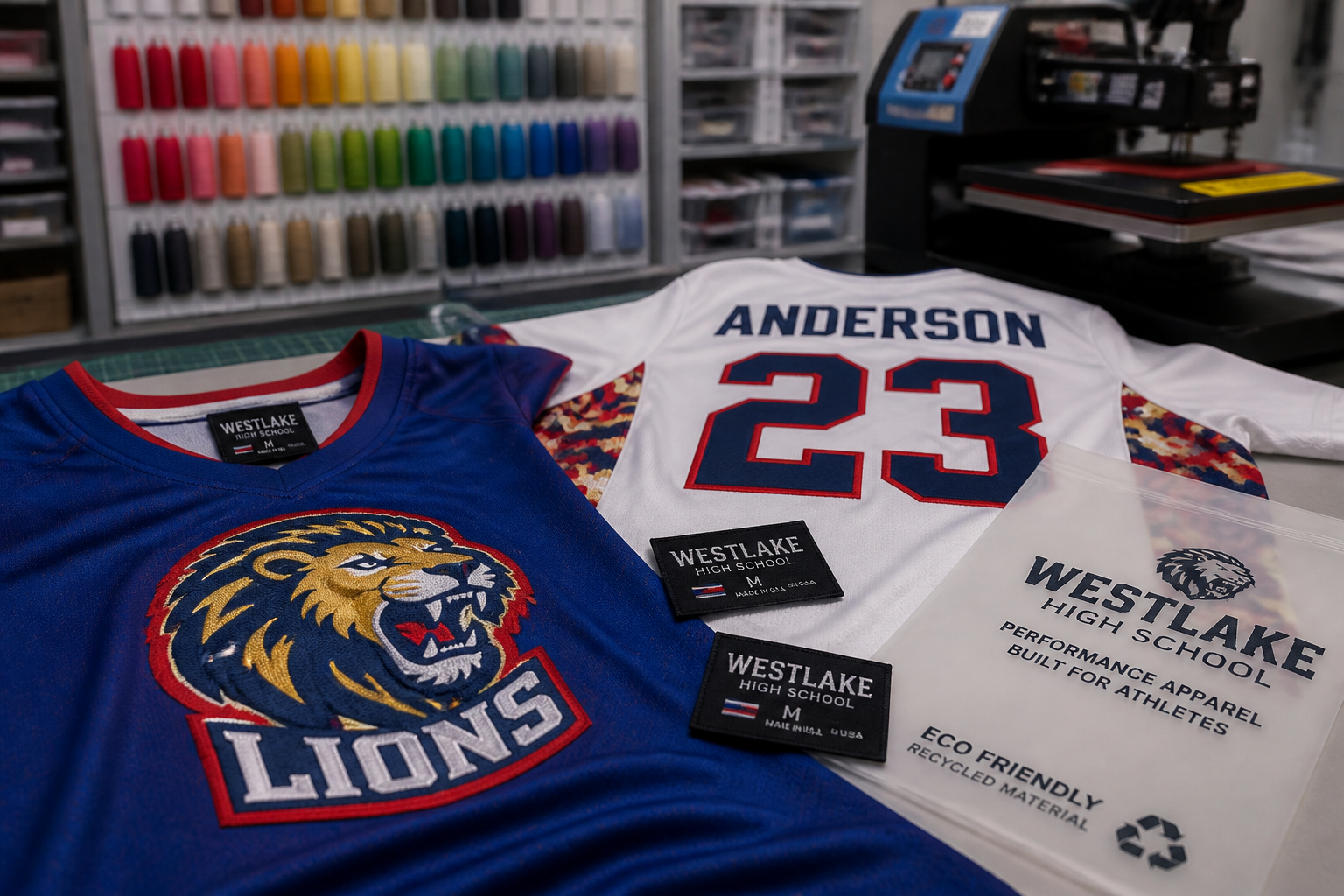 High School Athletic Apparel Customization 3D Mascot Embroidery, Heat Transfer, and Custom Sizing